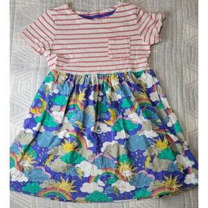Mini Boden Girls Dress 7–8Y – Rainbow Clouds‎ & Sunshine Print | 100% Cotton